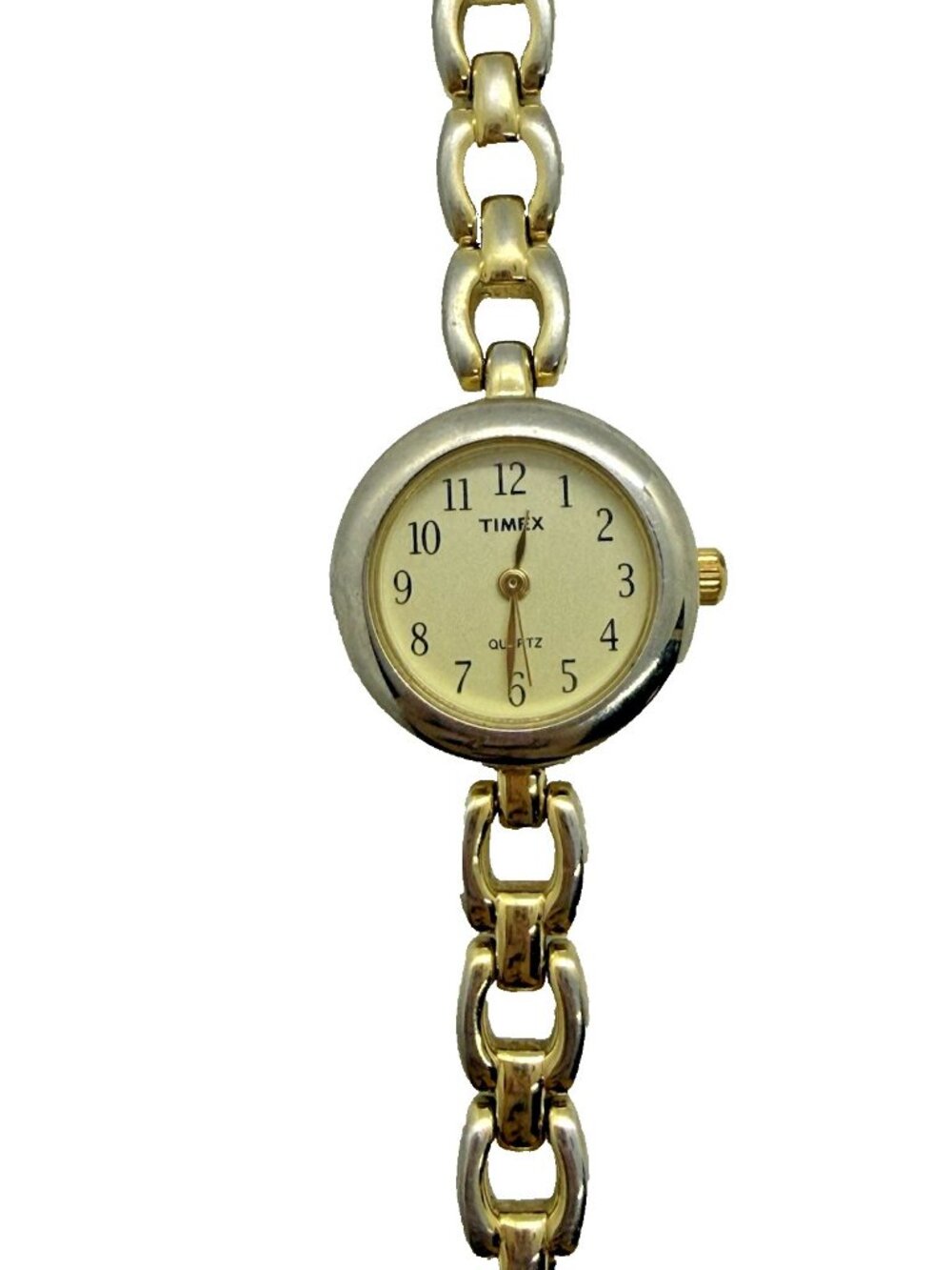 Timex Women Ladies Quartz Round Watch Gold Tone Link Bracelet Arabic Numerals N5